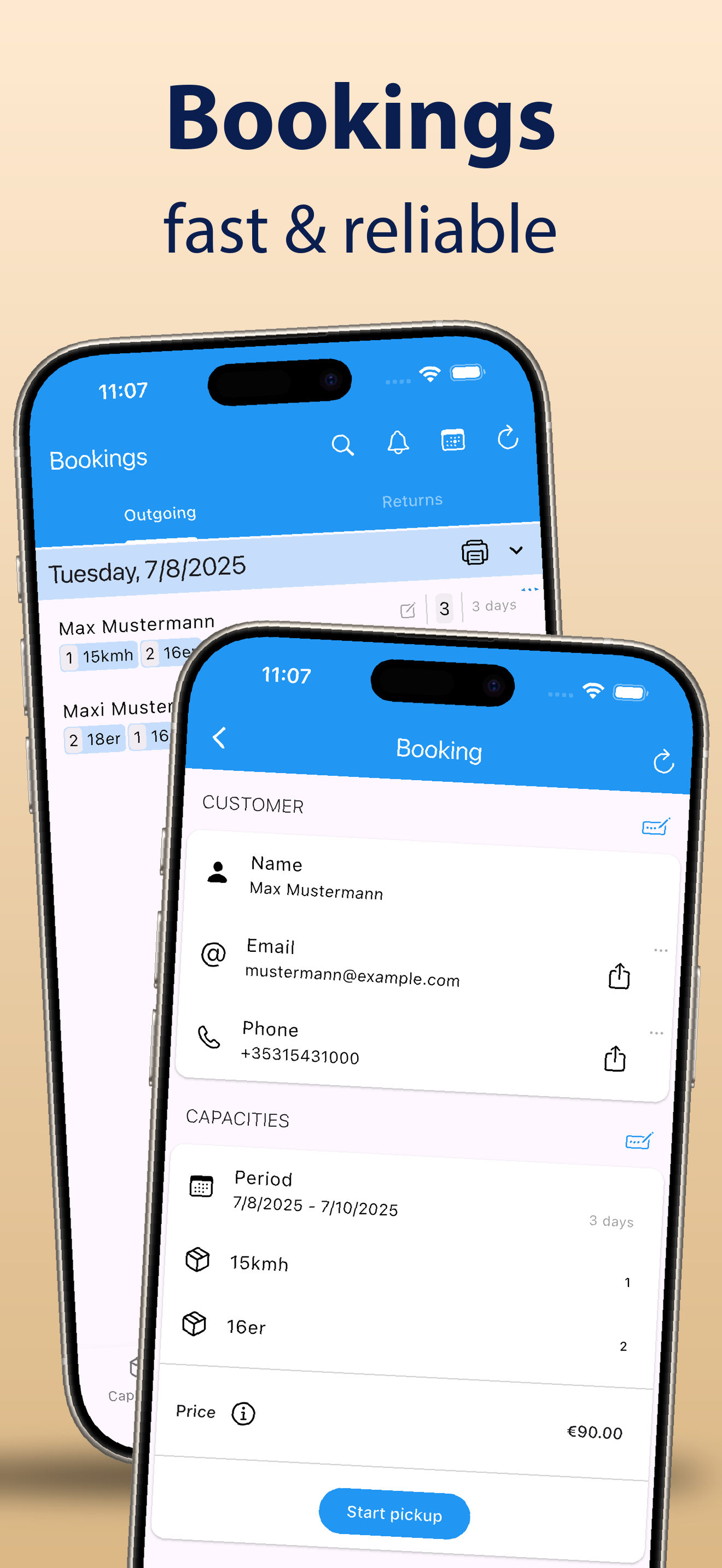 My Rental bookings screen